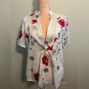 White blouse w red flowers